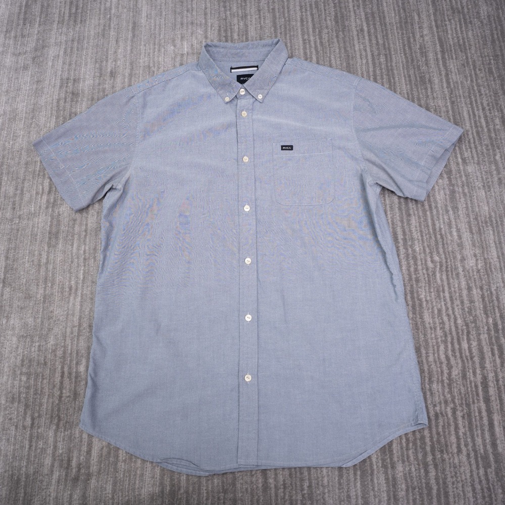 RVCA Button Down Shirt Mens XL Blue Excellent Slim Fit Short Sleeve M3514TDS